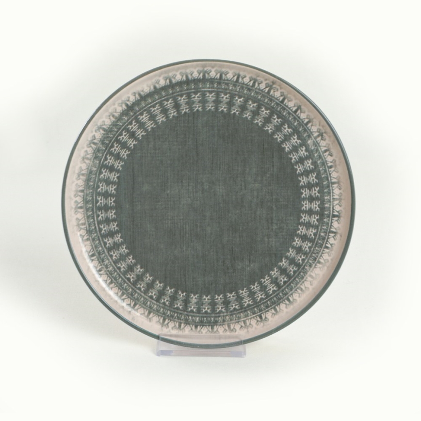 Service de table 24 pièces en grès, beige et vert