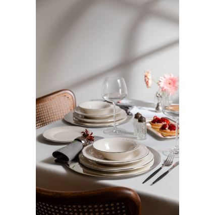 Service de table 24 pièces en porcelaine, blanc/argenté