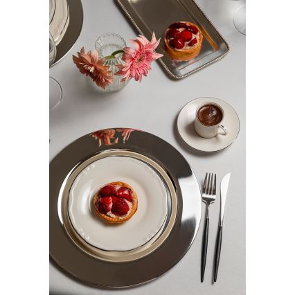 Service de table 24 pièces en porcelaine, blanc/argenté