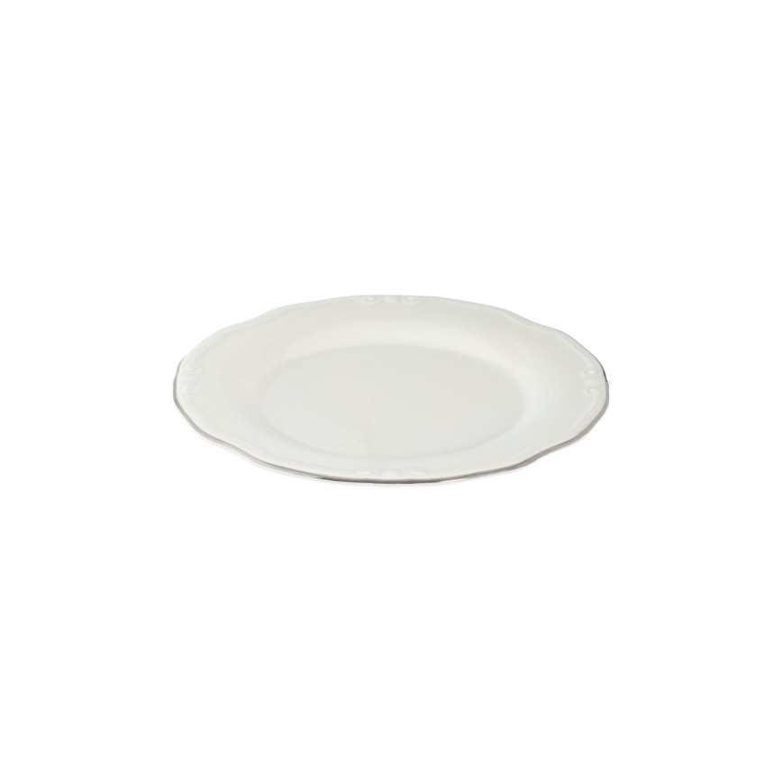 Service de table 24 pièces en porcelaine, blanc/argenté