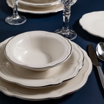 Service de table 24 pièces en porcelaine, blanc/argenté