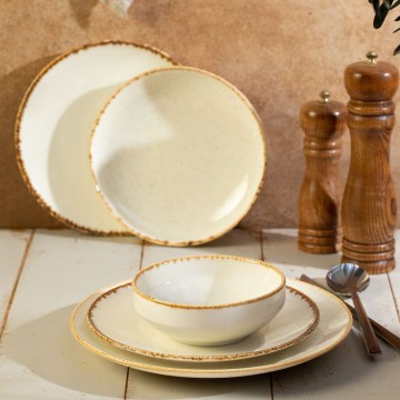 Service de table 24 pièces en porcelaine, blanc/beige