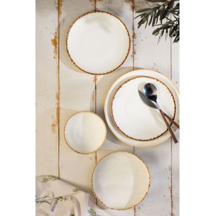 Service de table 24 pièces en porcelaine, blanc/beige
