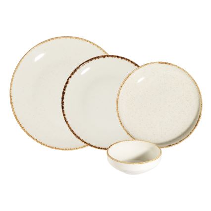 Service de table 24 pièces en porcelaine, blanc/beige
