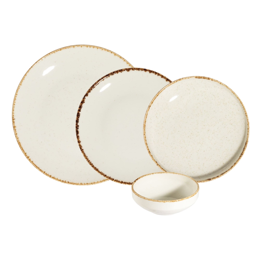 Service de table 24 pièces en porcelaine, blanc/beige
