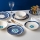 Service de table 24 pièces en porcelaine blanc/bleu/doré