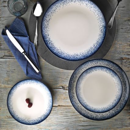 Service de table 24 pièces en porcelaine, blanc/bleu