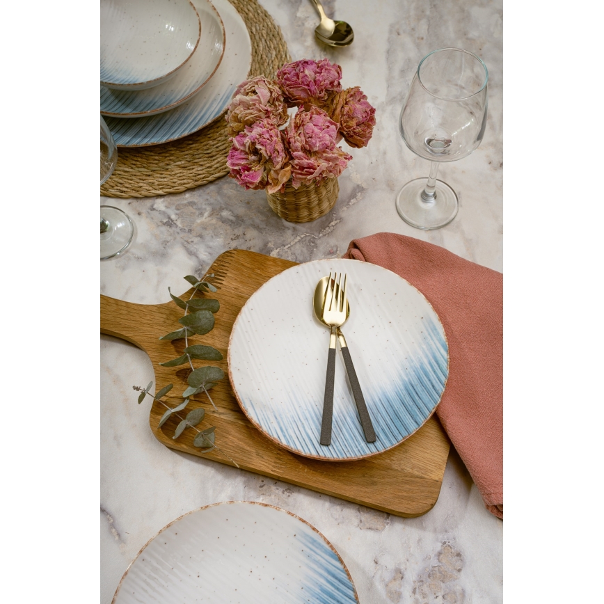 Service de table 24 pièces en porcelaine, blanc/bleu