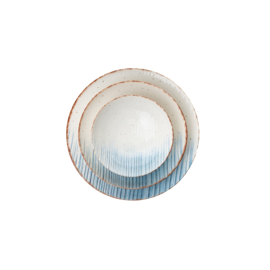 Service de table 24 pièces en porcelaine, blanc/bleu