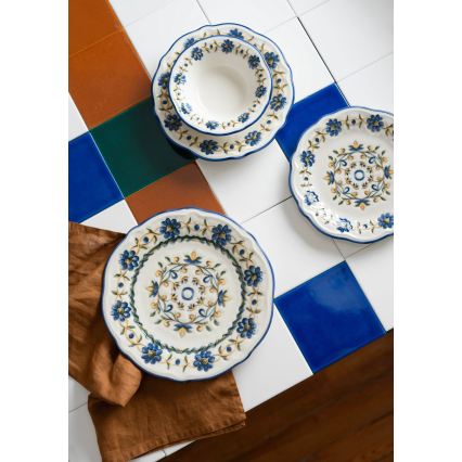 Service de table 24 pièces en porcelaine, blanc/bleu/jaune