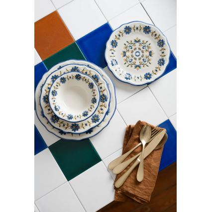 Service de table 24 pièces en porcelaine, blanc/bleu/jaune