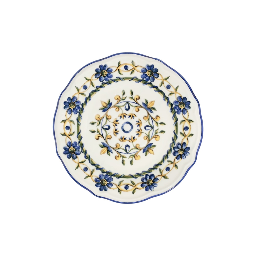 Service de table 24 pièces en porcelaine, blanc/bleu/jaune