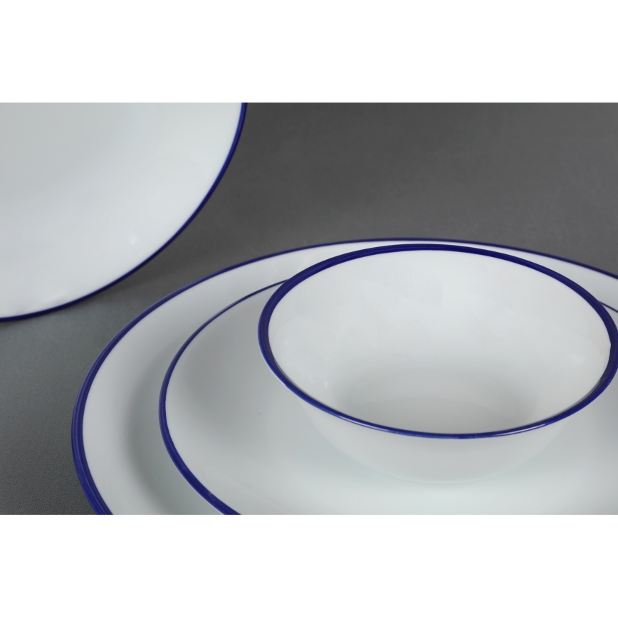 Service de table 24 pièces en porcelaine, blanc et bleu