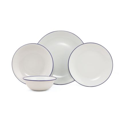 Service de table 24 pièces en porcelaine, blanc et bleu
