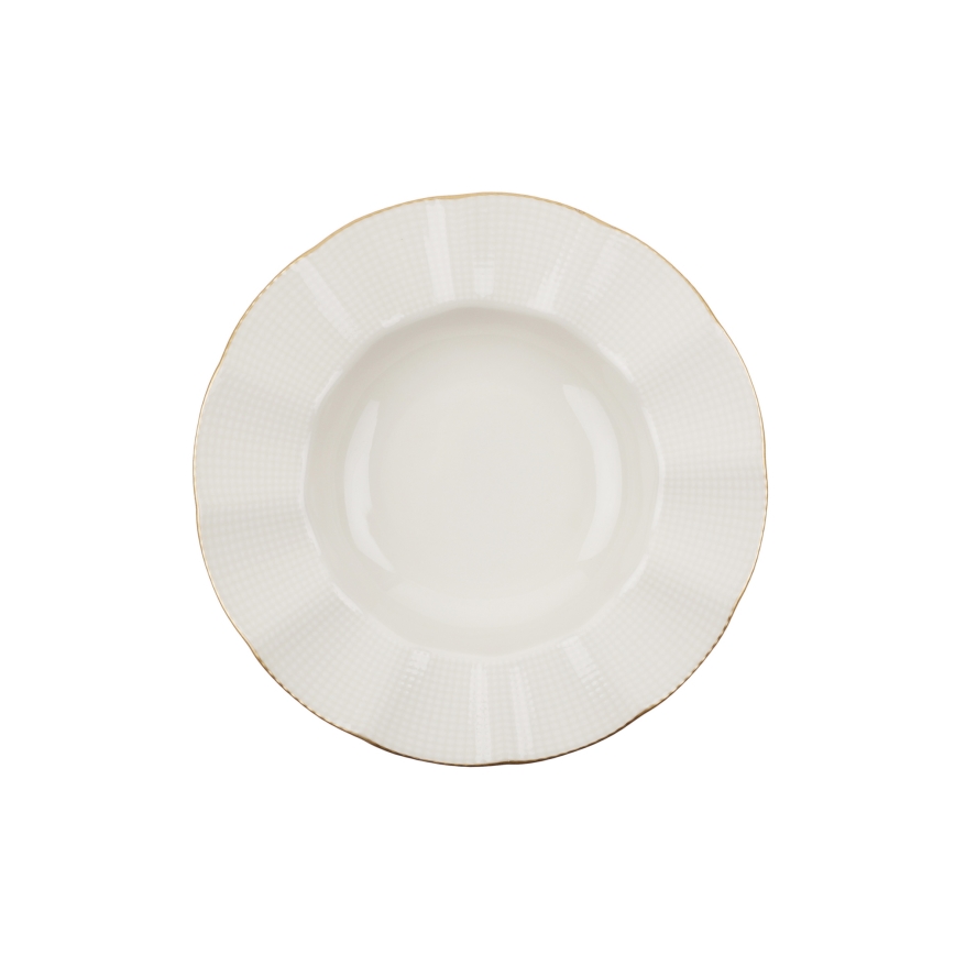 Service de table 24 pièces en porcelaine, blanc et doré