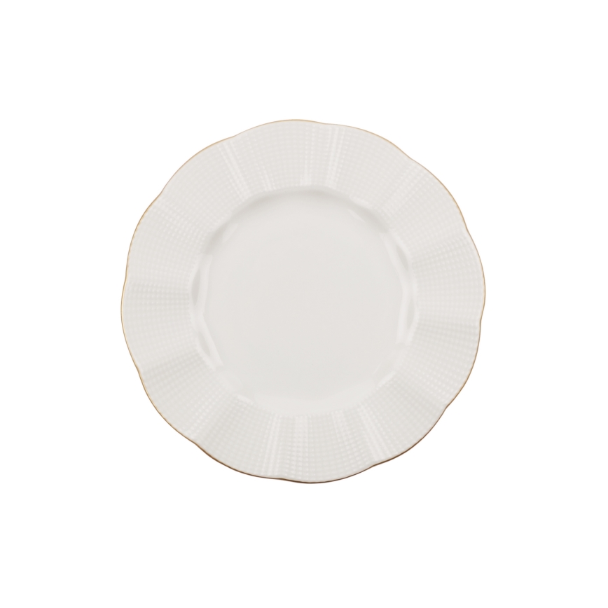 Service de table 24 pièces en porcelaine, blanc et doré