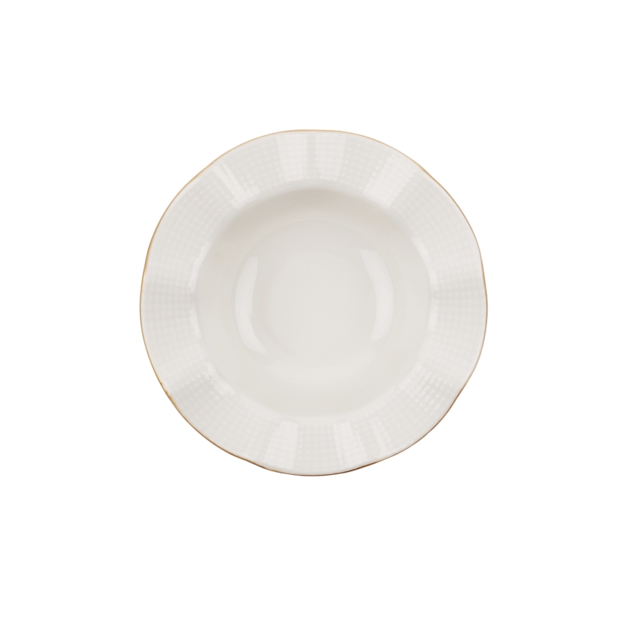 Service de table 24 pièces en porcelaine, blanc et doré