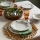 Service de table 24 pièces en porcelaine, blanc et vert
