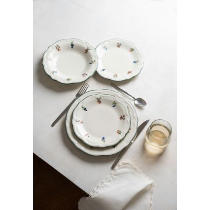 Service de table 24 pièces en porcelaine, blanc et vert