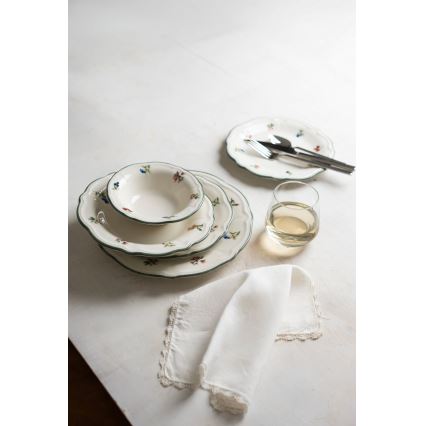 Service de table 24 pièces en porcelaine, blanc et vert
