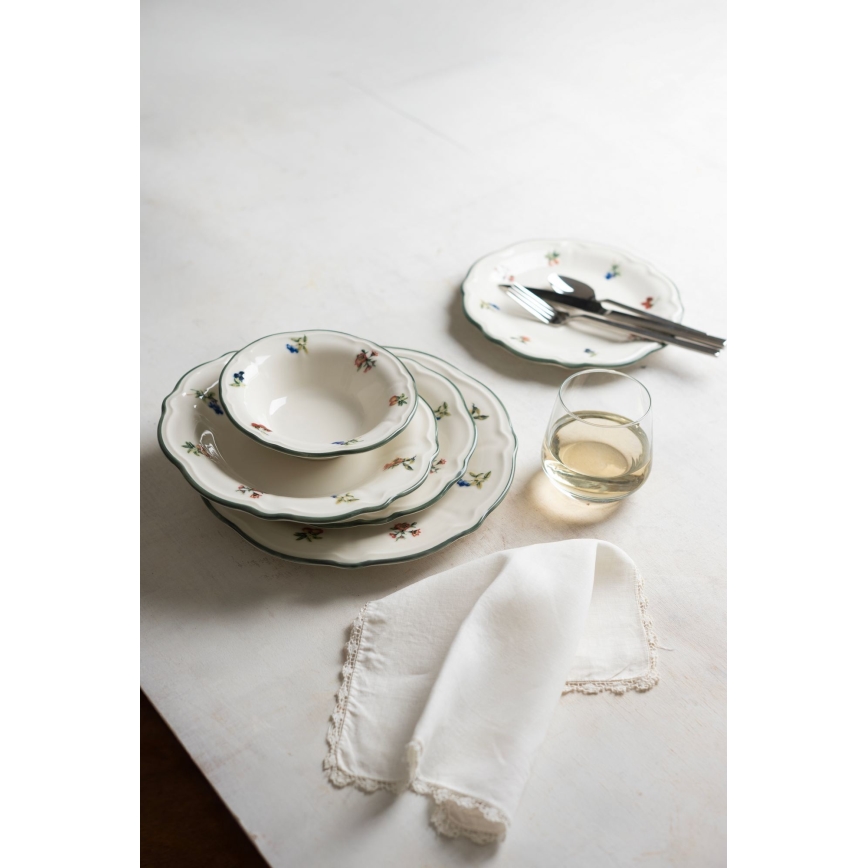 Service de table 24 pièces en porcelaine, blanc et vert