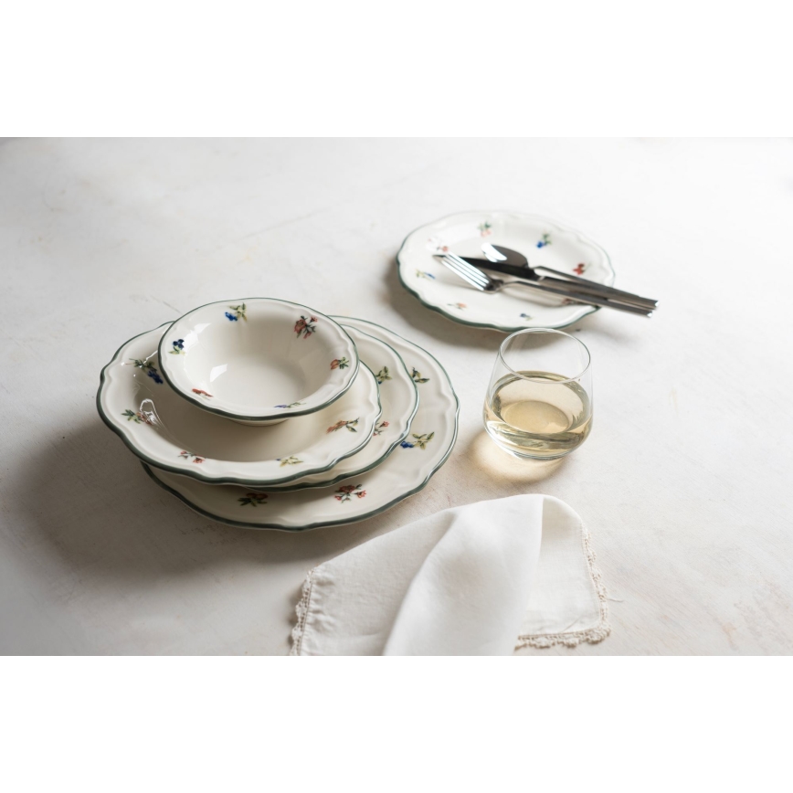Service de table 24 pièces en porcelaine, blanc et vert