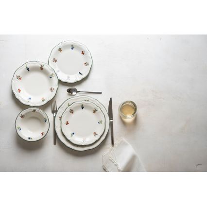 Service de table 24 pièces en porcelaine, blanc et vert