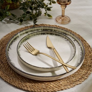 Service de table 24 pièces en porcelaine, blanc/marron