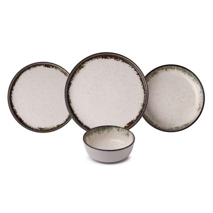 Service de table 24 pièces en porcelaine, blanc/marron