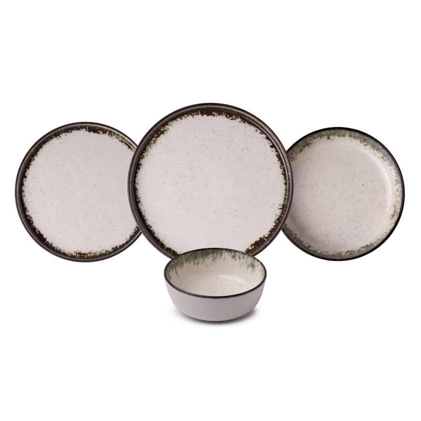 Service de table 24 pièces en porcelaine, blanc/marron