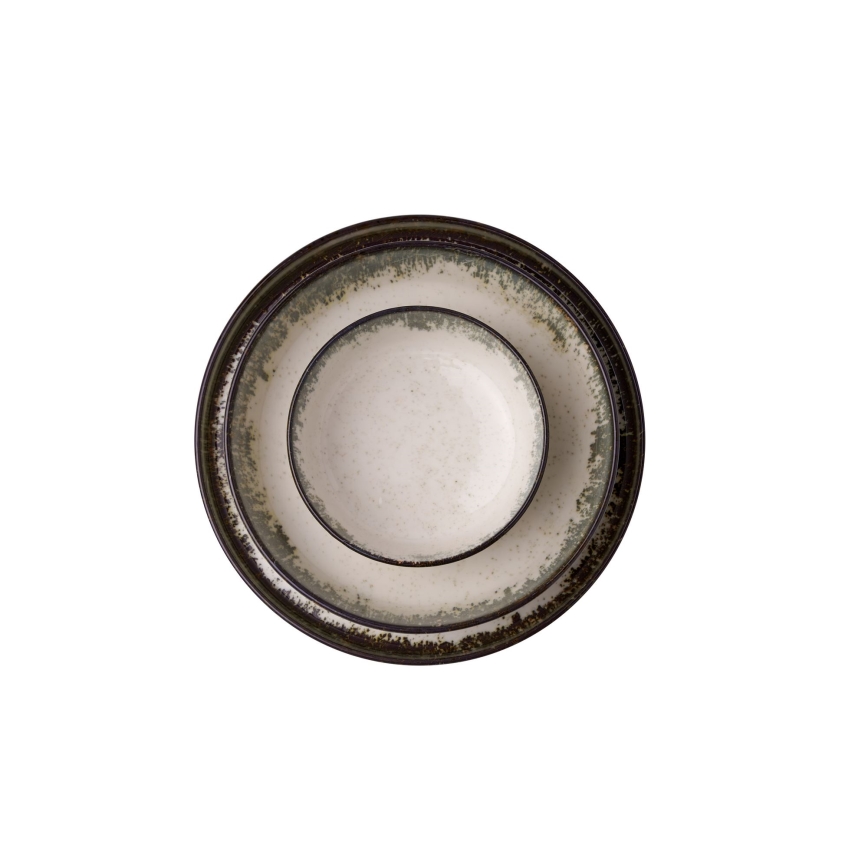 Service de table 24 pièces en porcelaine, blanc/marron