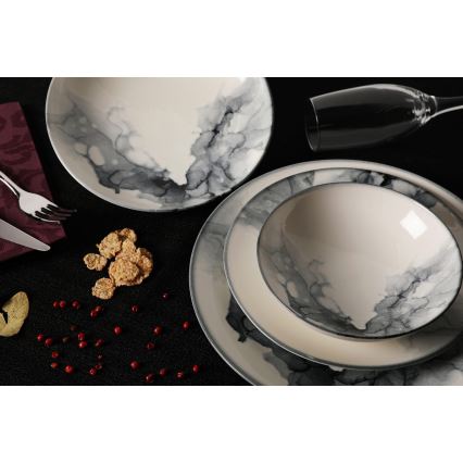 Service de table 24 pièces, en porcelaine, blanc/noir