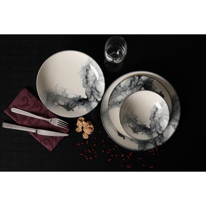 Service de table 24 pièces, en porcelaine, blanc/noir