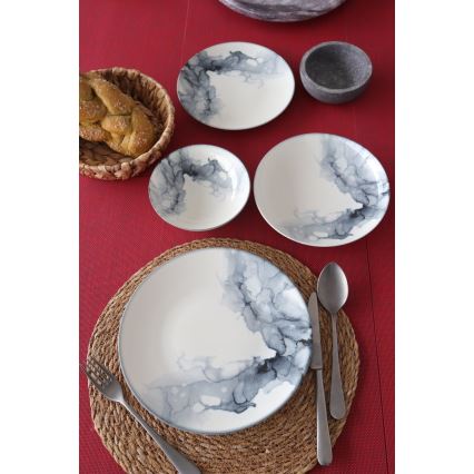 Service de table 24 pièces, en porcelaine, blanc/noir