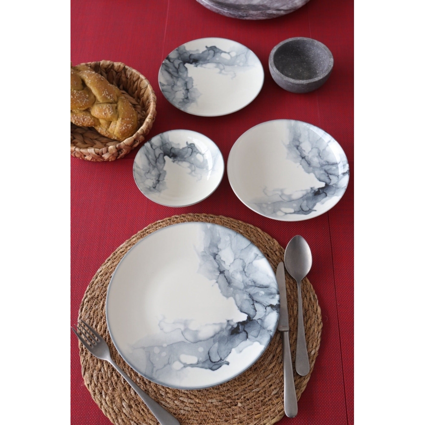 Service de table 24 pièces, en porcelaine, blanc/noir