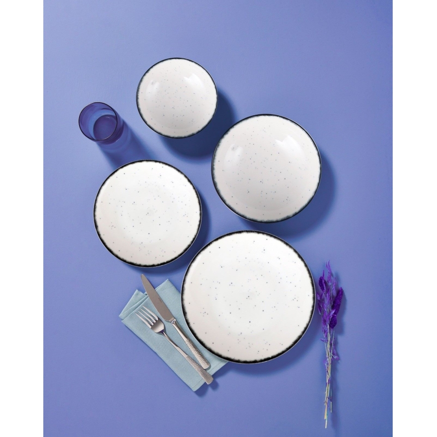 Service de table 24 pièces en porcelaine, blanc/noir