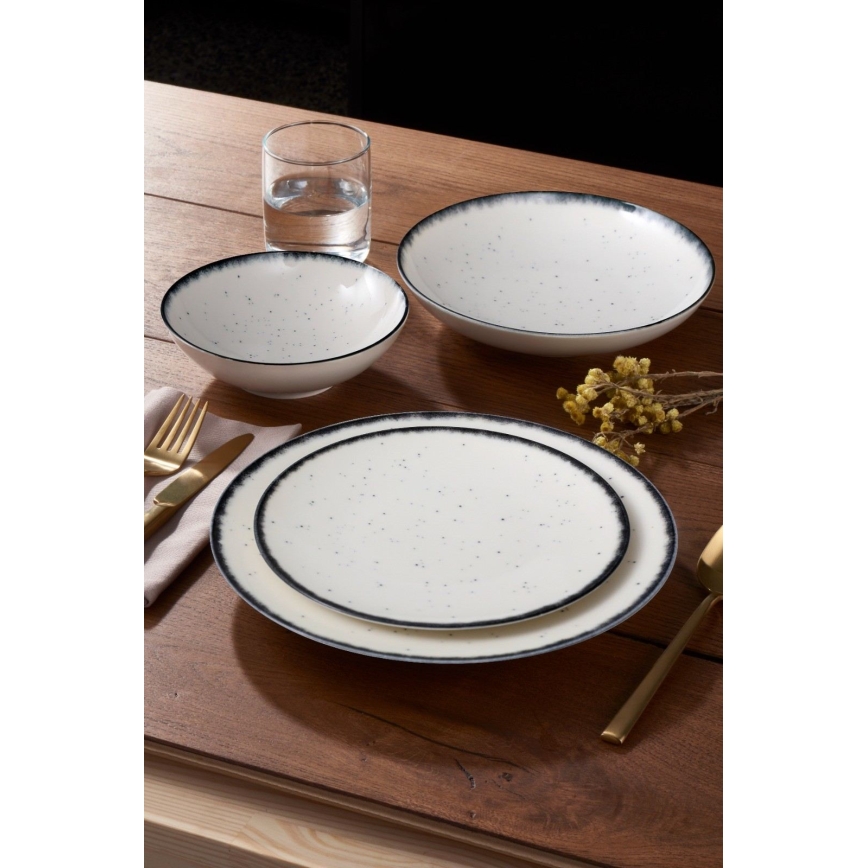 Service de table 24 pièces en porcelaine, blanc/noir