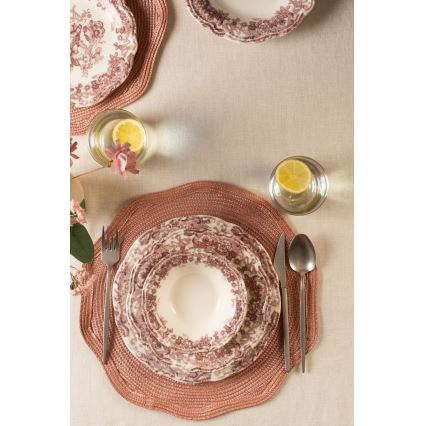 Service de table 24 pièces en porcelaine, blanc/rose