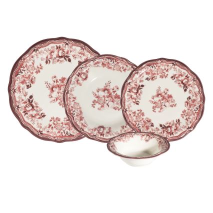 Service de table 24 pièces en porcelaine, blanc/rose