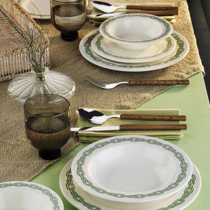 Service de table 24 pièces en porcelaine, blanc/vert