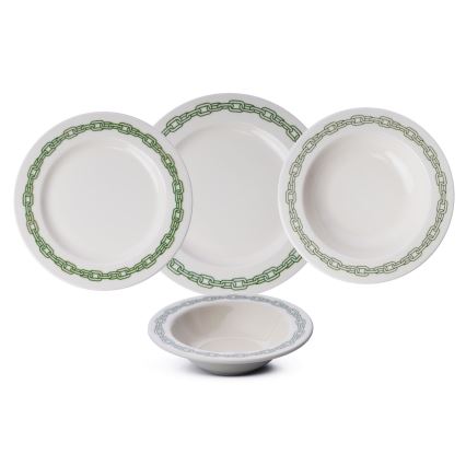 Service de table 24 pièces en porcelaine, blanc/vert