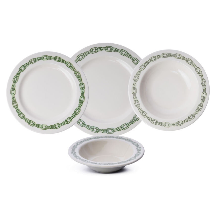 Service de table 24 pièces en porcelaine, blanc/vert