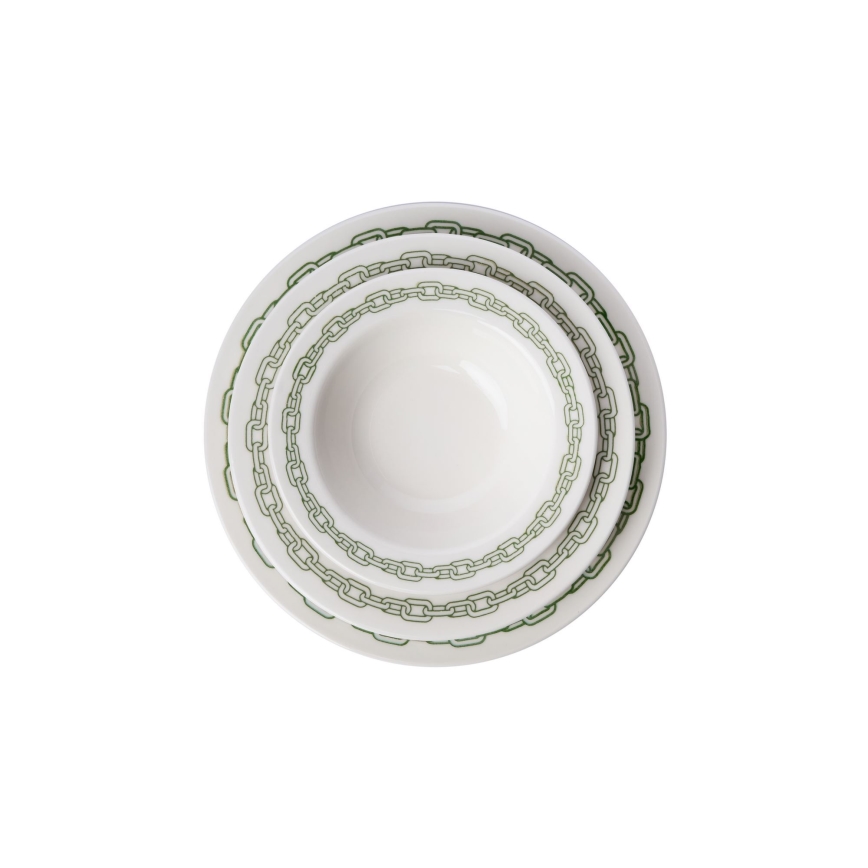 Service de table 24 pièces en porcelaine, blanc/vert