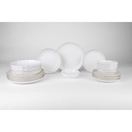 Service de table 24 pièces en porcelaine blanche à décor doré