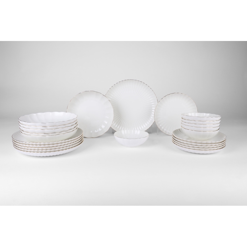 Service de table 24 pièces en porcelaine blanche à décor doré