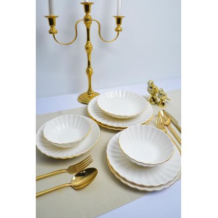 Service de table 24 pièces en porcelaine blanche à décor doré