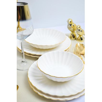 Service de table 24 pièces en porcelaine blanche à décor doré