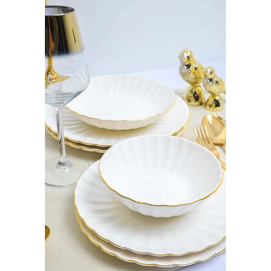 Service de table 24 pièces en porcelaine blanche à décor doré