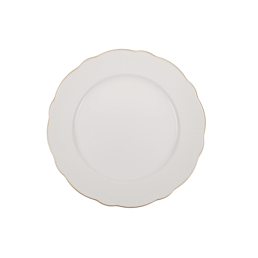 Service de table 24 pièces en porcelaine blanche avec finitions dorées