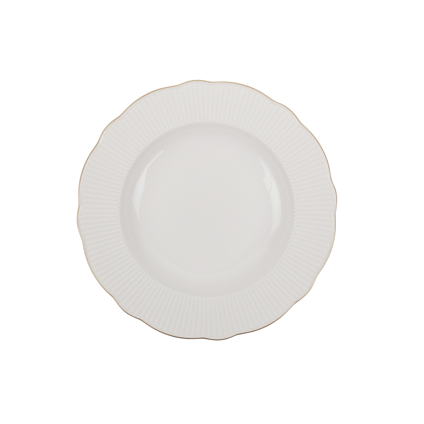 Service de table 24 pièces en porcelaine blanche avec finitions dorées